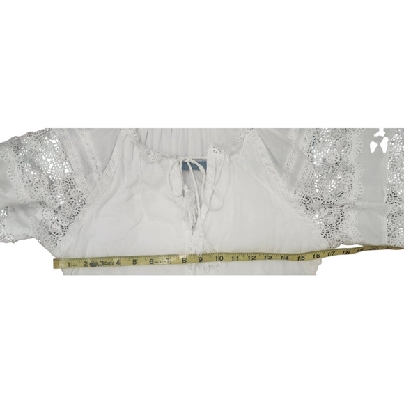 En Saison White Eyelet Midi Dress XS Boho Lace Peasant Summer Cottagecore Flowy - Picture 9 of 11